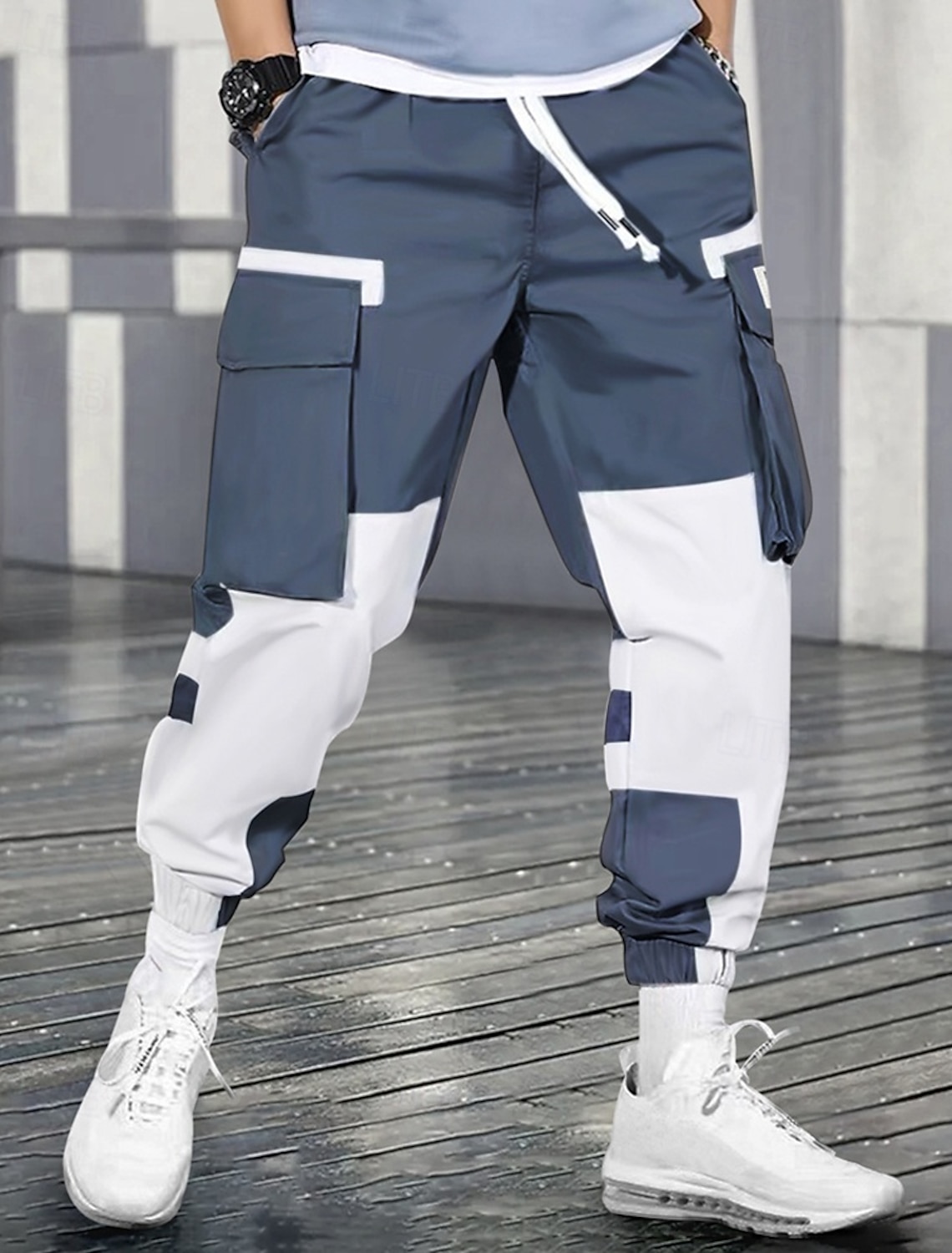 Men's Cargo Pants Trousers Techwear Elastic Waist Drawstring Multi