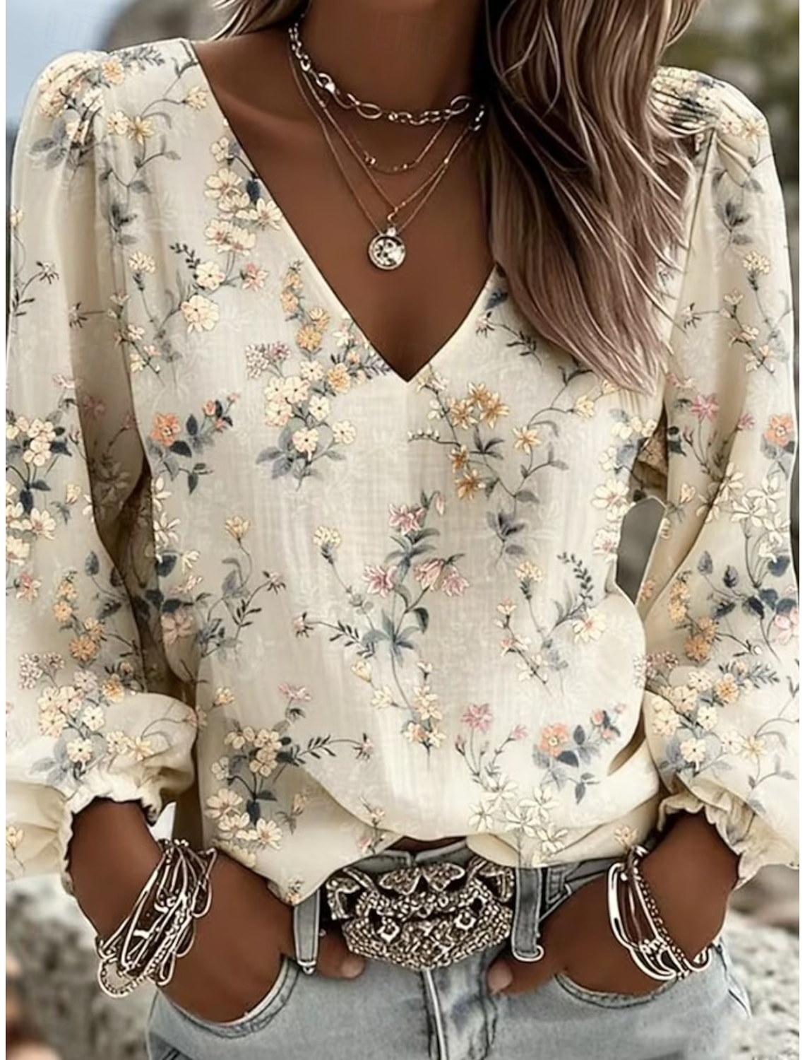 Women's Shirt Floral Graphic Elegant Vacation Tropical Long Sleeve V Neck Regular Tops Casual Daily Holiday Coral Red Yellow Light Green Pink Sky Blue Summer Spring