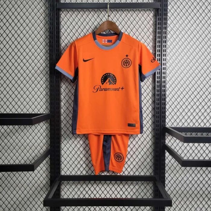 KIDS INTER MILAN 2324 THIRD ORANGE FOOTBALL KITShirtShorts - Official