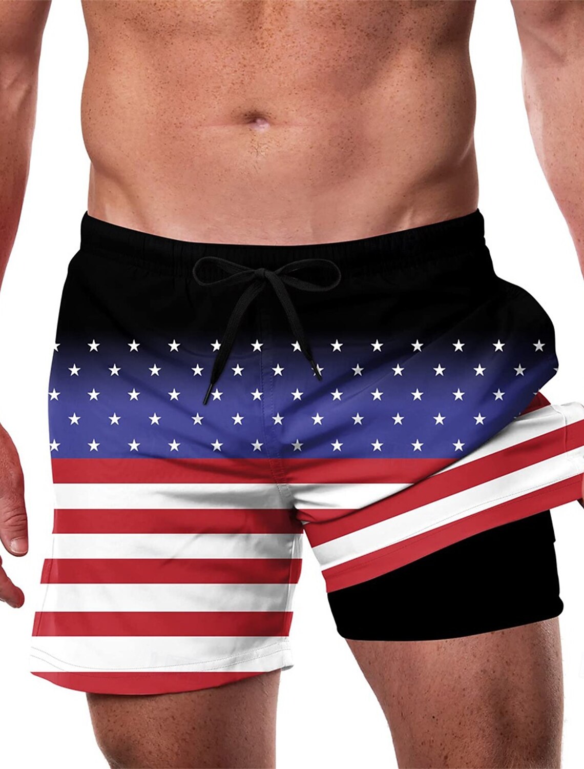 Independence Day Men's 4th of July U.S. 250th Anniversary US Flag Patriotic Lined Shorts 2 in 1 Board Shorts Swim Trunks Mid Waist Holiday Side Pockets With Compression Liner Elastic Drawstring Waist