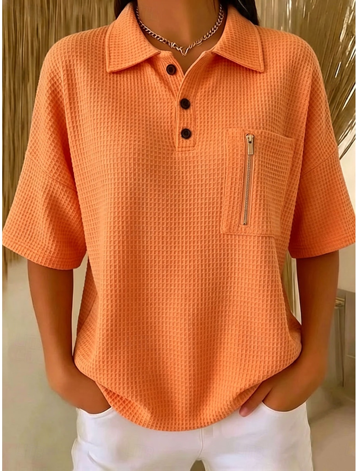 Women's Waffle Shirt Solid Color Elegant Active Vacation Half Sleeve V Neck Long Tops Daily Outdoor Streetwear Black White Red Sky Blue Orange Summer Spring Fall