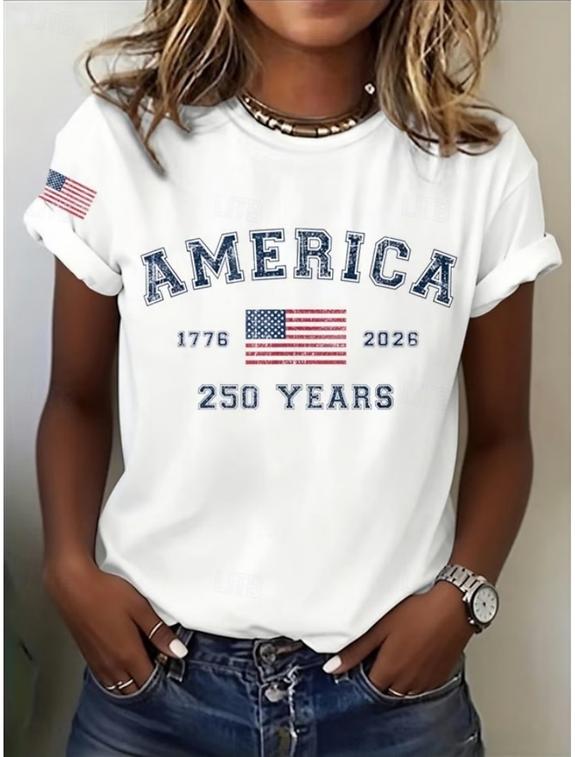 Independence Day American Anniversary Patriotic Women's T Shirt Graphic Flag Letter Vintage Fashion Stylish Short Sleeve Crew Neck Daily Weekend Print Blue Black White Red Summer Spring