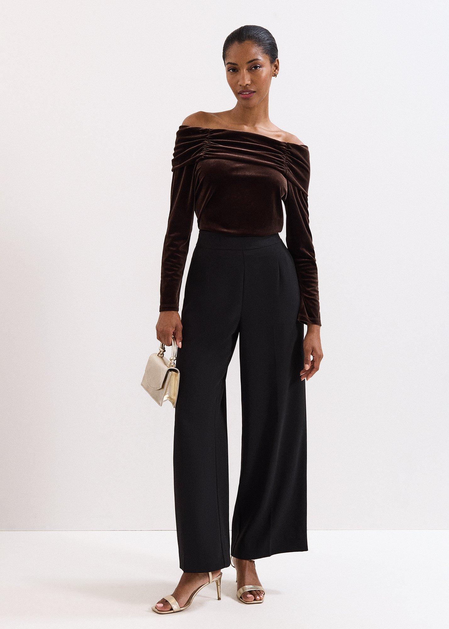 Orelia Brown Velvet Bardot Top