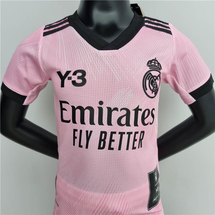 KidsYouth Real Madrid X Y3 2223 Pink Soccer Football KitShirtShort -