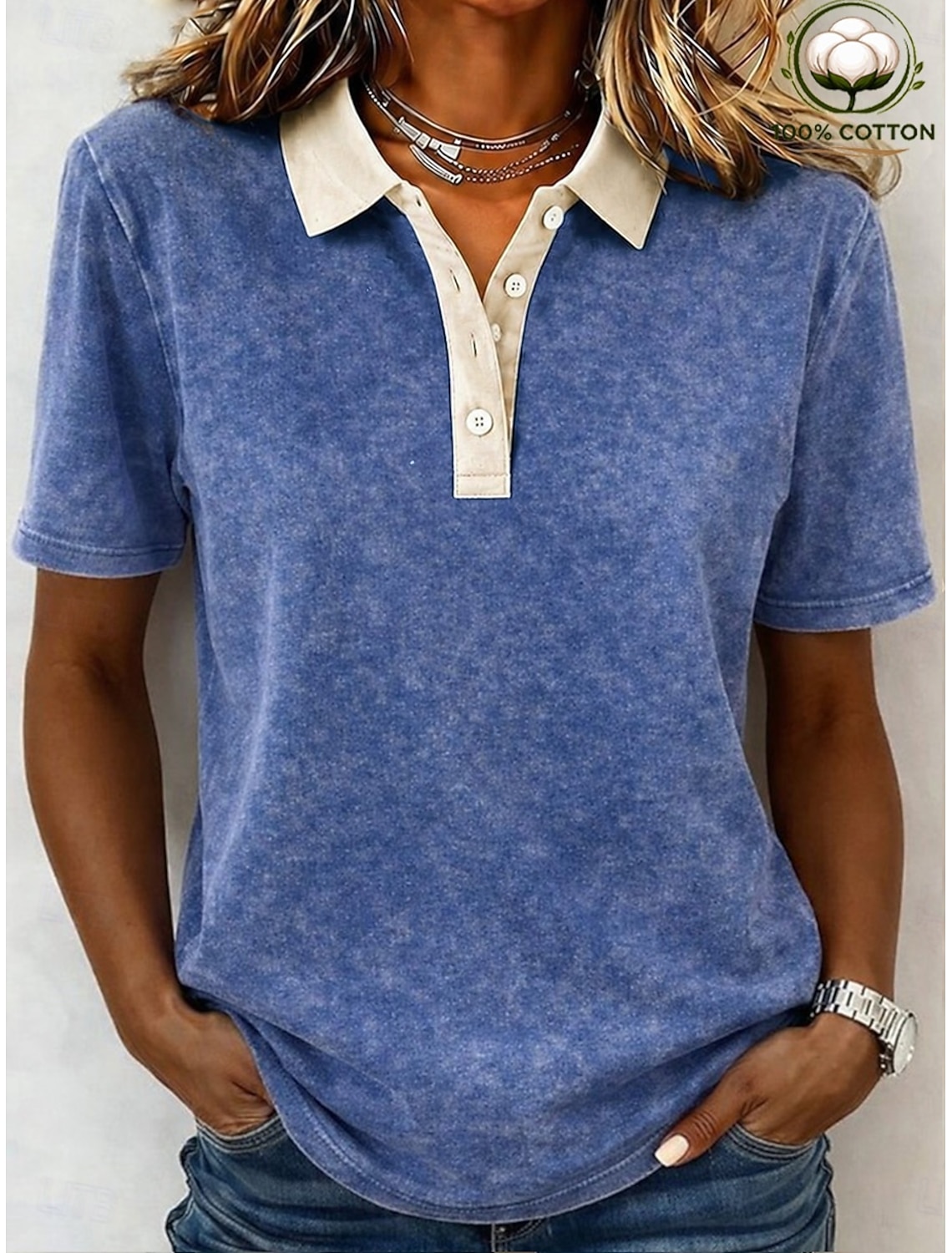 Women's 100% Cotton T-Shirts - Quality Vintage Short Sleeve V Neck Tee