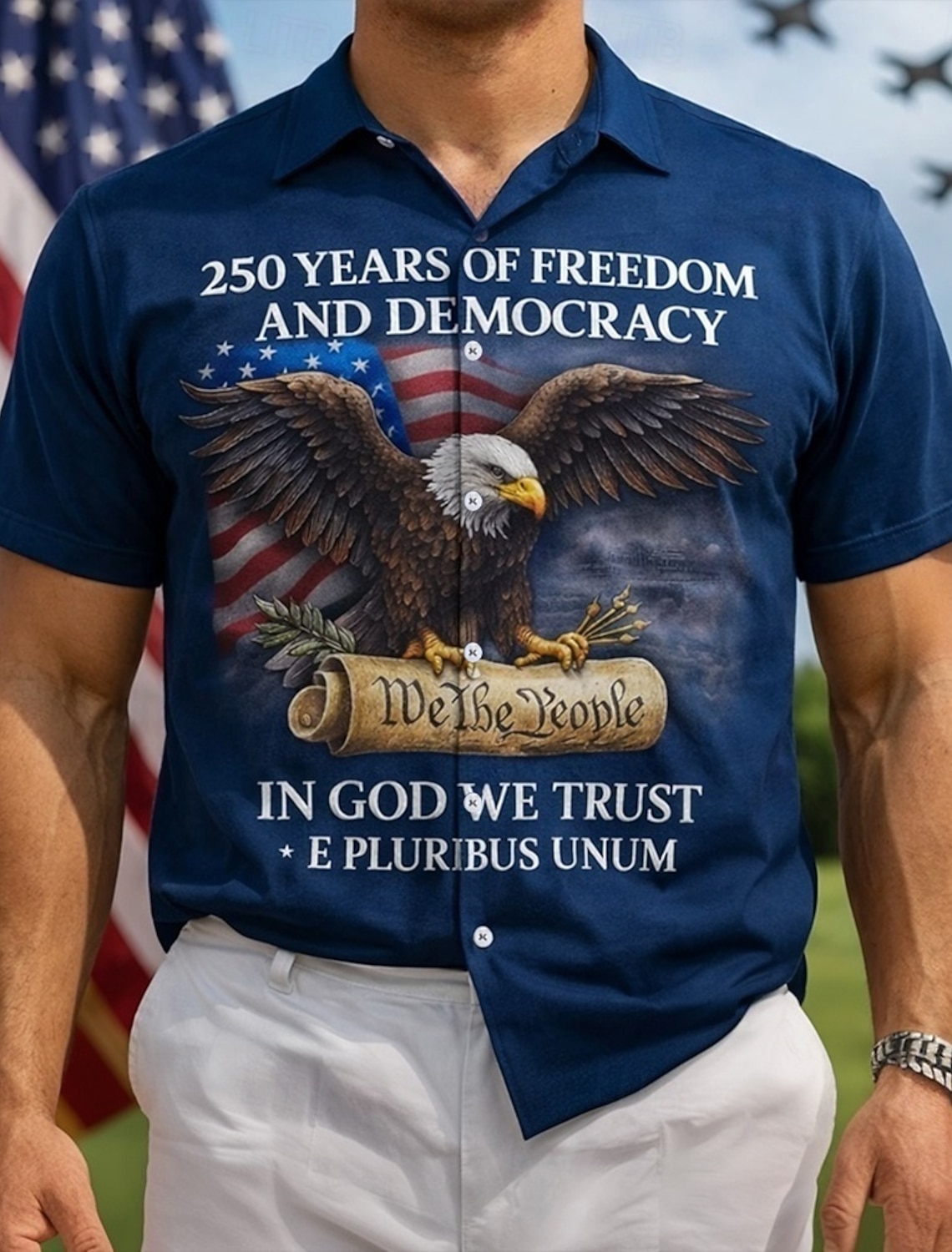 Independence Day Men's American US Flag 4th of July U.S. 250th Anniversary Patriotic Shirt Summer Shirt Button Up Shirt Short Sleeve Fashion Casual Holiday Summer Spring Turndown 3D Print Collared