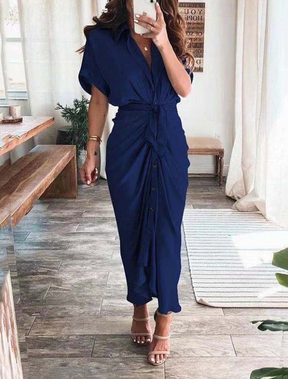 Women's Long Dress Maxi Dress Shirt Dress Casual Dress Summer Dress Stylish Casual Daily Vacation Date Regular Fit Plain Short Sleeve Lapel Black Champagne Red Orange Summer Spring