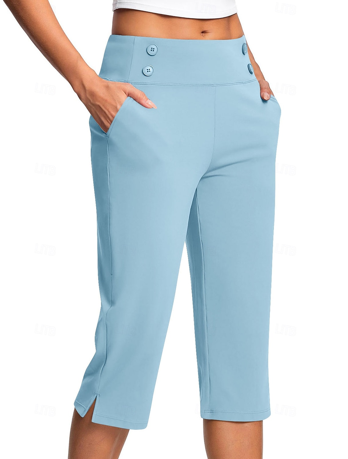 Women's Slacks Cozy Leggings Casual Athletic Calf-Length Natural Plain Side Pockets Split Comfy Breathable Yoga Casual Daily Black White Navy Blue Ocean Blue Spring Fall Regular Fit