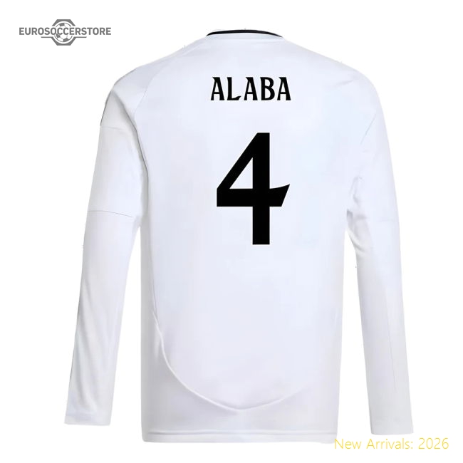 2024-2025 Madrid Real Madrid Long Sleeve Home Jersey Shirt (Kids) (Alaba
