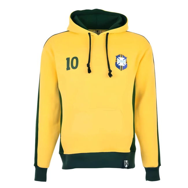 Authentic Brazil Number 10 Yellow Retro Hoodie Athletic