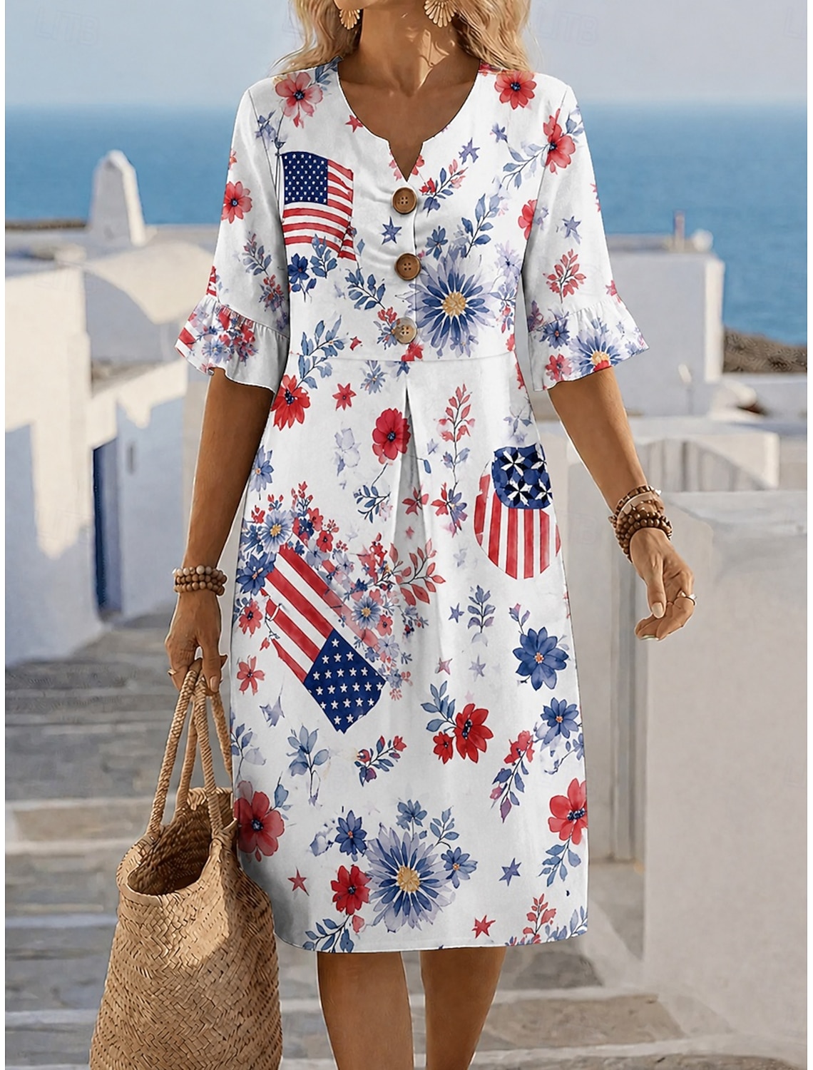American Independence Day Women's T Shirt Print Floral Graphic Flag Stylish Classic Casual Short Sleeve Crew Neck Round Neck Regular Tops Casual Daily Blue Black White Pink Red Summer Spring