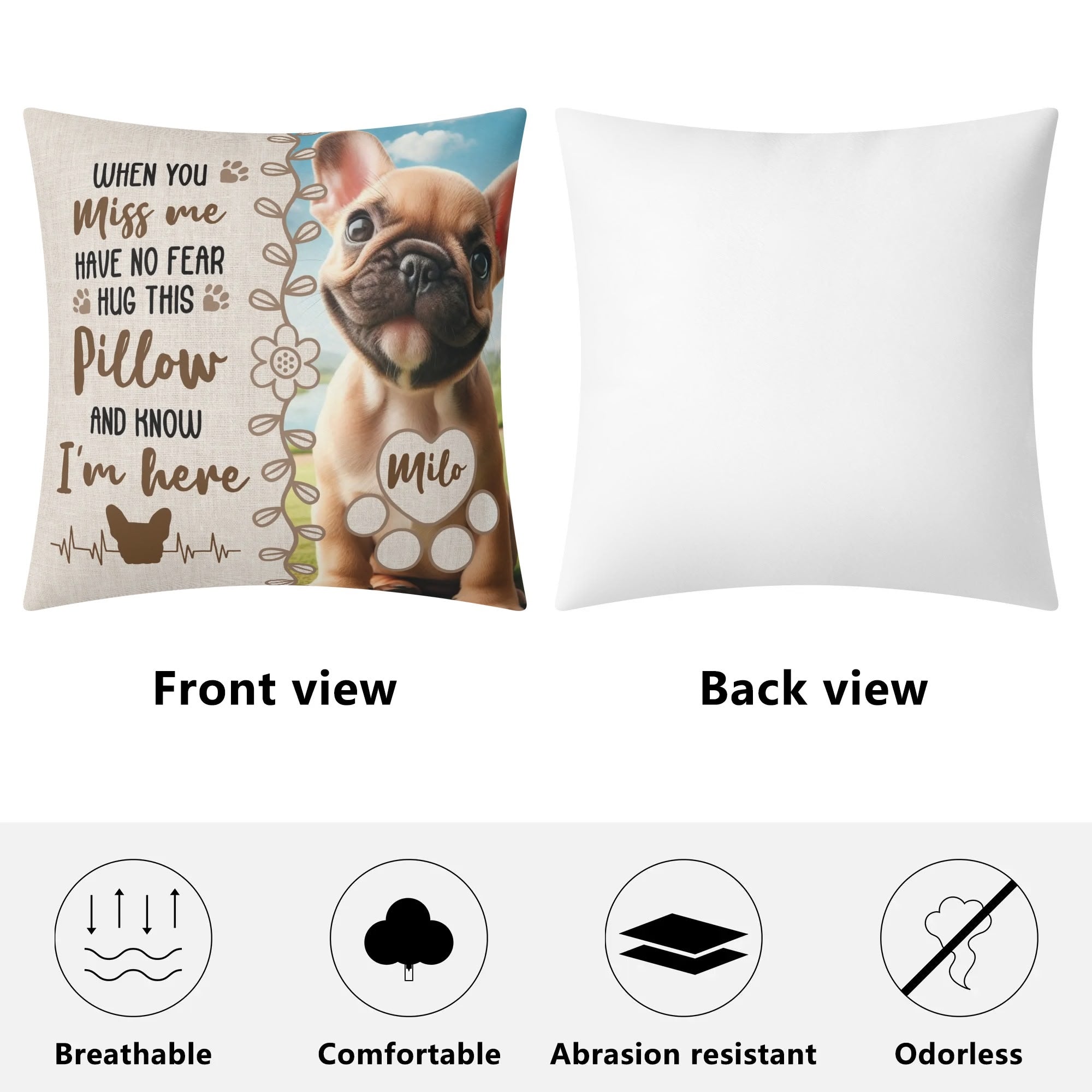 Comfortable Frenchie Name And Image Personalized Pillow for Daily Life