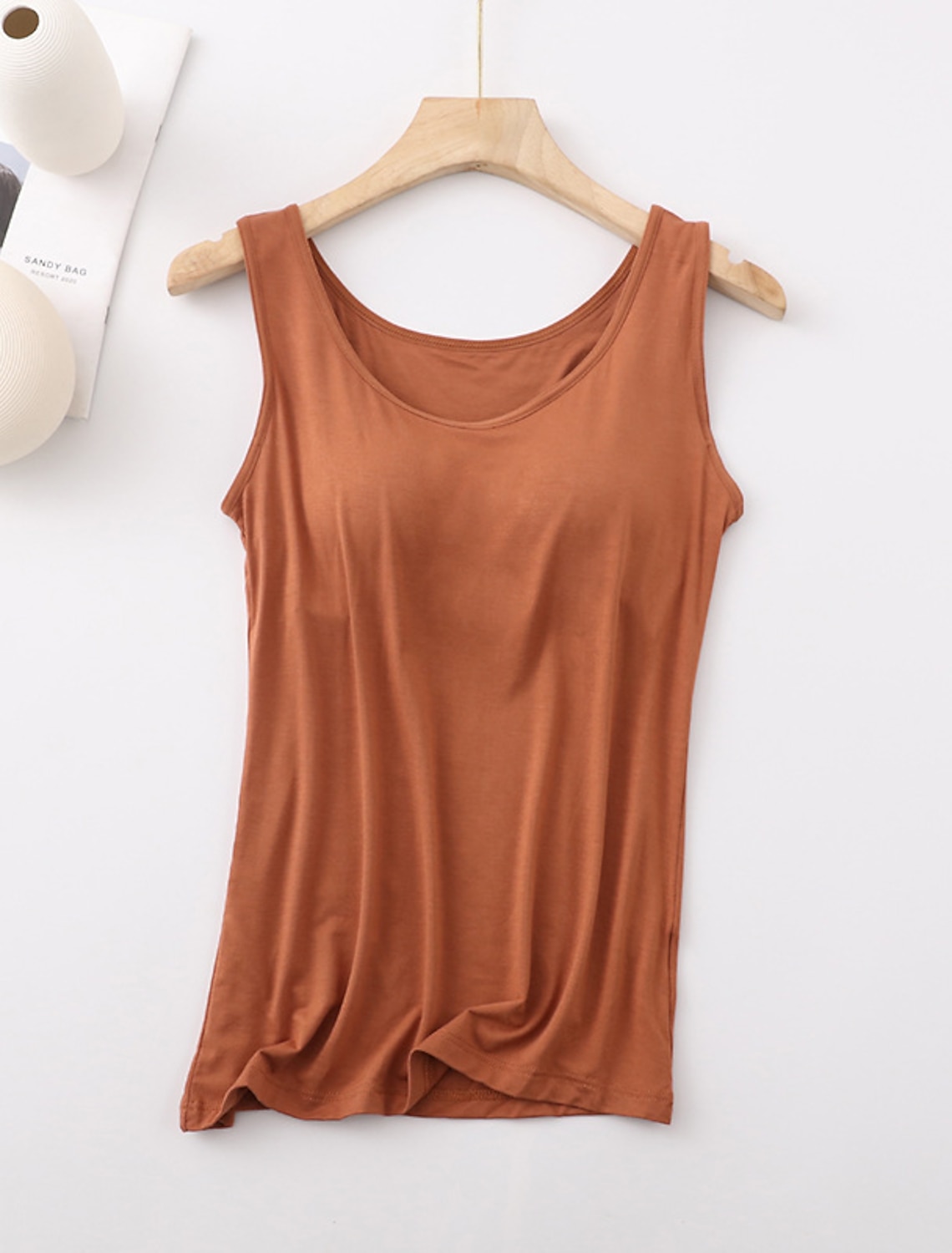 Women's Camisole Tank Top Basic Sleeveless Regular Tops Round Neck Casual Black White Orange Dark Gray Gray