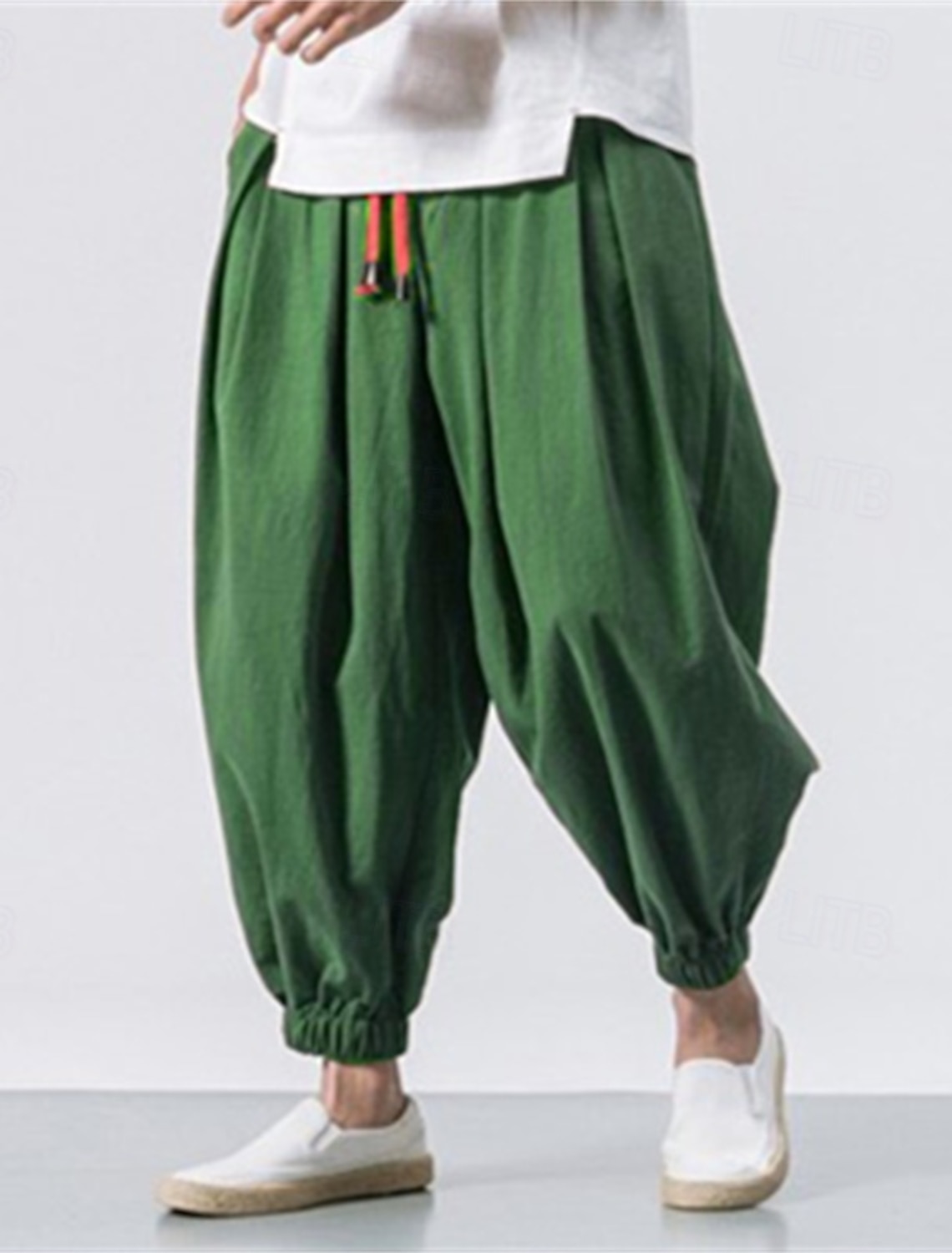 Men's Joggers Linen Pants Trousers Summer Beach Drawstring Elastic