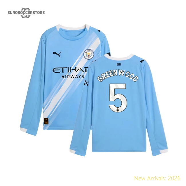 2025-2026 Man City Long Sleeve Home Kit Kids Greenwood 5