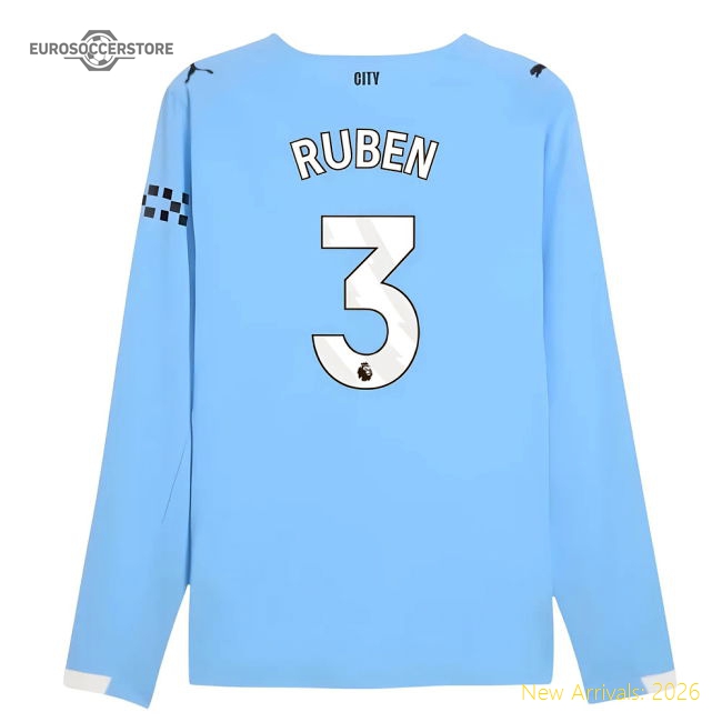 2025-2026 Man City Authentic Long Sleeve Home Shirt (Ruben 3)