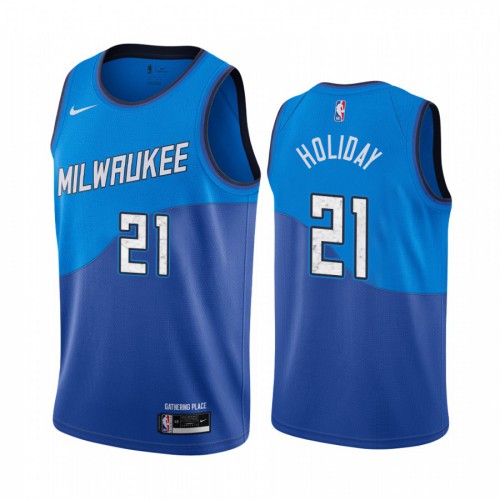 Blue Nike Milwaukee Bucks #21 Bucks Jersey - Fabric NBA Fan Apparel