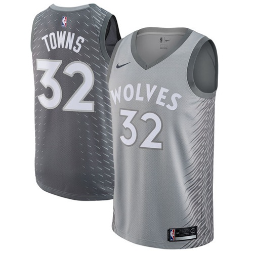 Nike Minnesota Timberwolves #32 Karl-Anthony Towns Silver NBA Swingman City Edition Jersey Mens