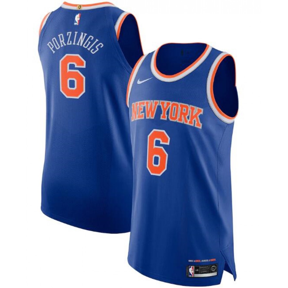 Performance Contemporary Men's NYK #6 Kristaps Blue Basketball Jersey
