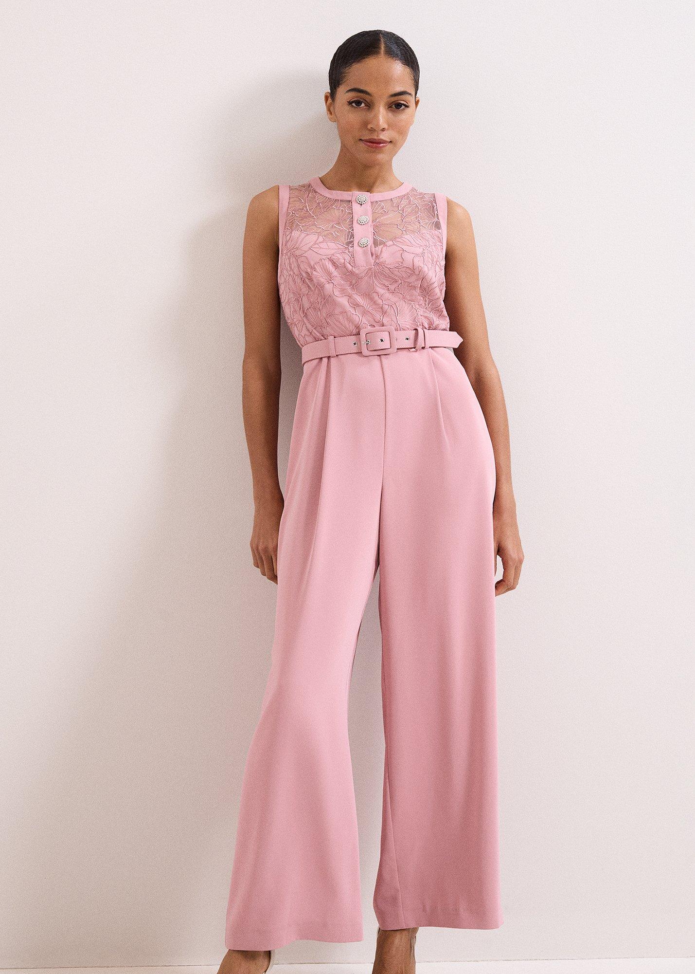 Petite Ivanna Pink Embroidered Jumpsuit