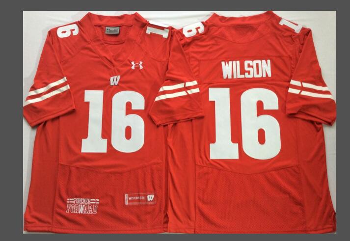 Men's None #16 Russell Wilson Red 2016 college football game jersey