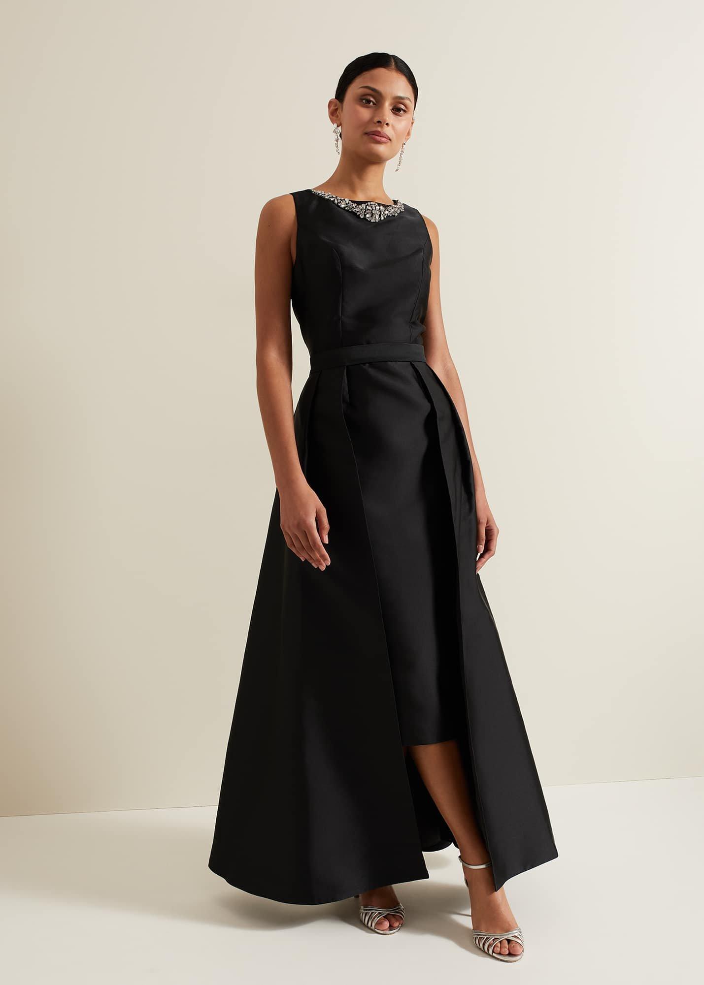 Yisanne Black Satin Embelished Dress
