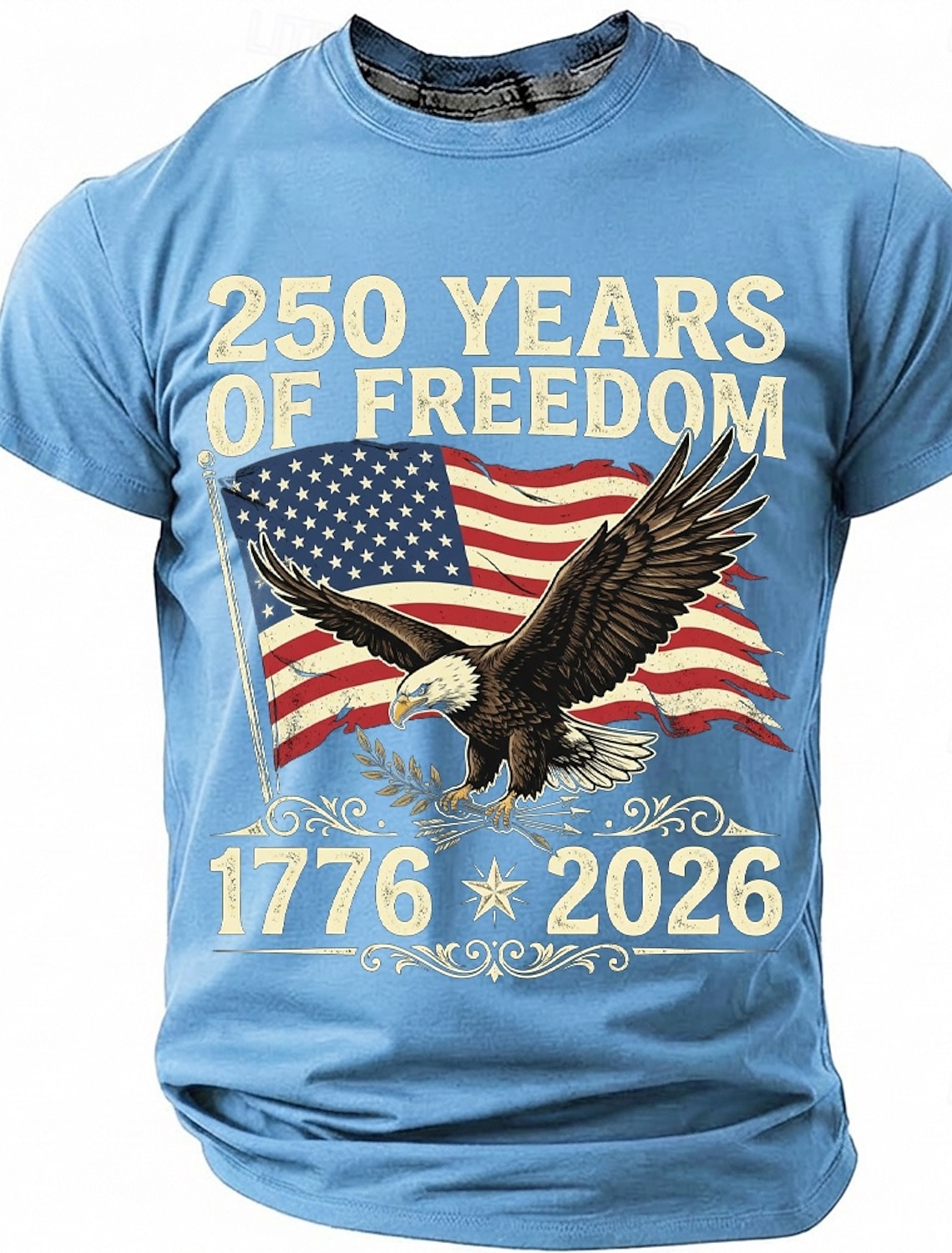 250 Years of Freedom 1776 2026 Men's Patriotic Bald Eagle American Flag Vintage USA Pride T Shirt Graphic Crew Neck Short Sleeve Fourth of July Semiquincentennial Celebration Gift Designer Clothing Ap