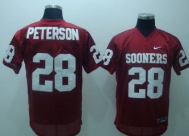 Men's OU Sooners Red 2024 match worn Adrian Peterson #28 home jersey
