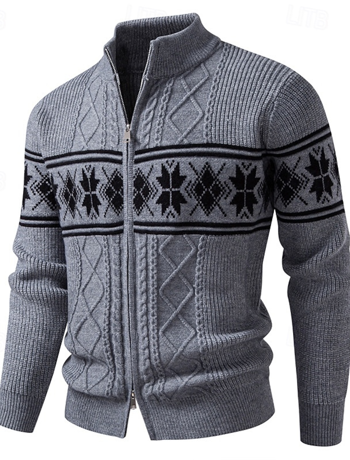 Men's Cardigan Sweater Cropped Zip Knit Ribbed Regular Tops Pocket