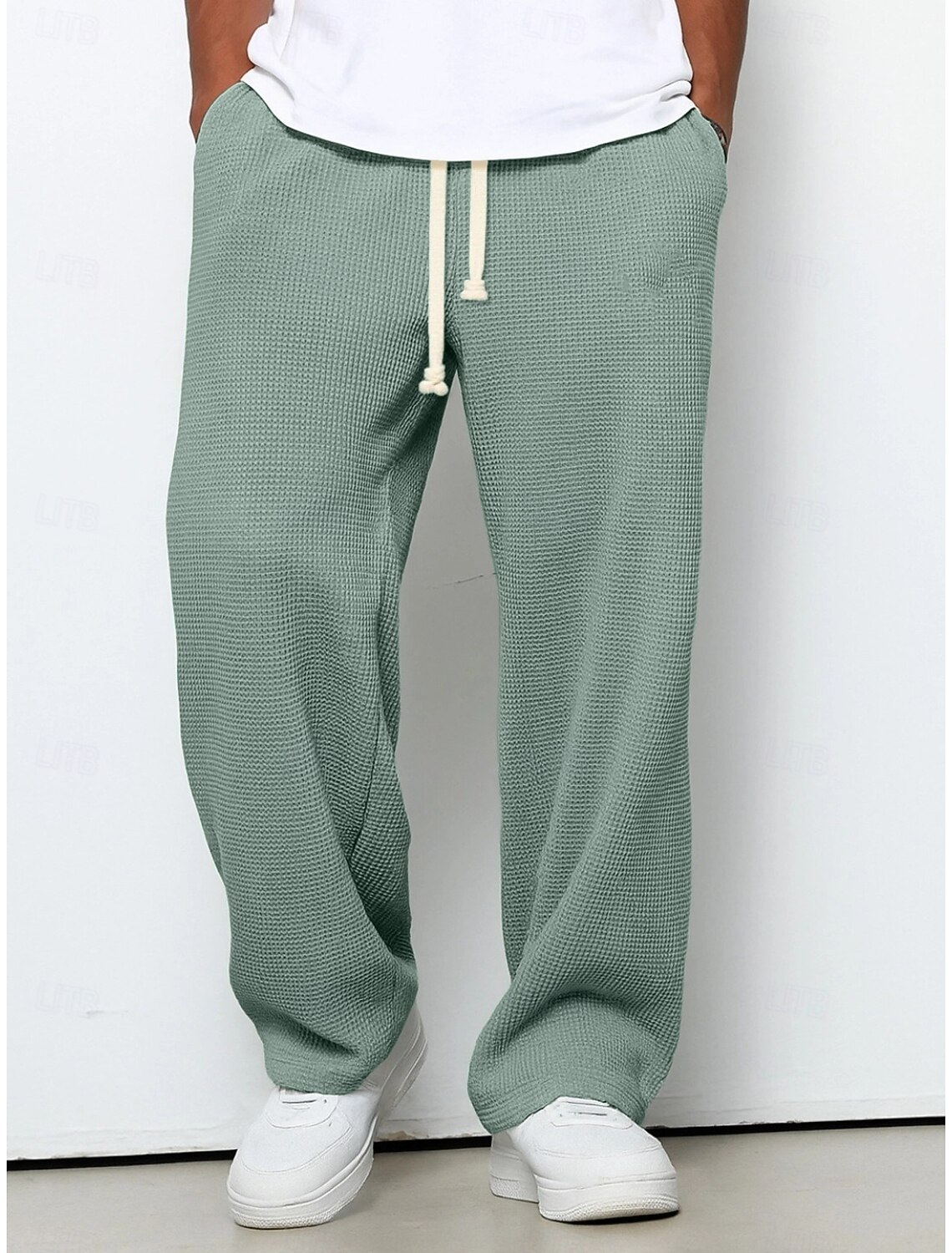 Men's Straight Leg Sweatpants Waffle Pants Drawstring Lattice