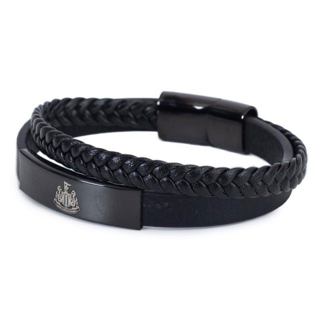 Newcastle Authentic Newcastle United FC Black IP Leather Bracelet