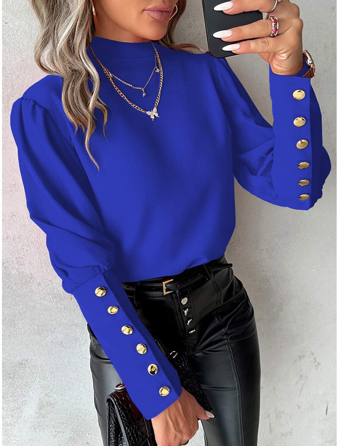 Women's Shirt Blouse Elegant Ladies Stylish Solid Color Long Sleeve High Neck Lace Buttons Slim Work Spring Fall Winter