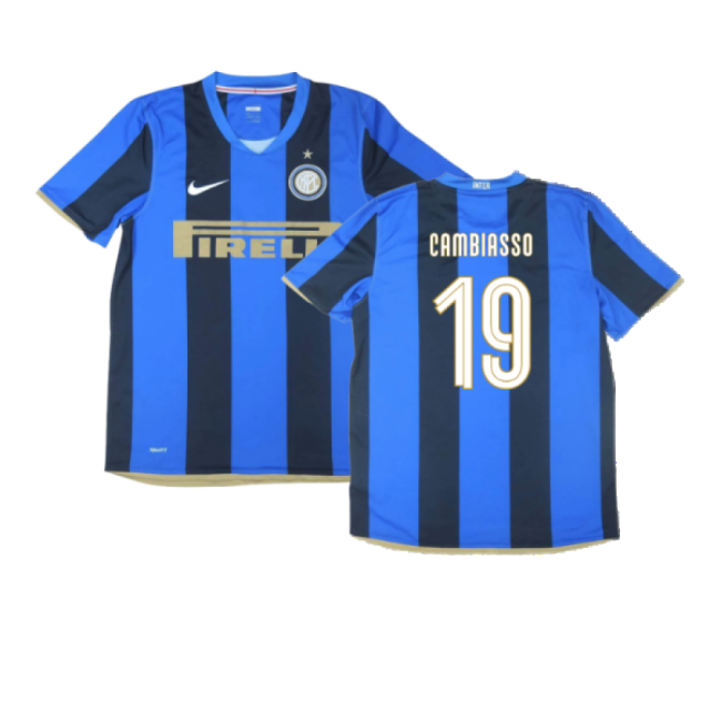 Milan Inter 2008-09 Home Top Soccer Shirt ((Excellent) S) (Cambiasso 19)