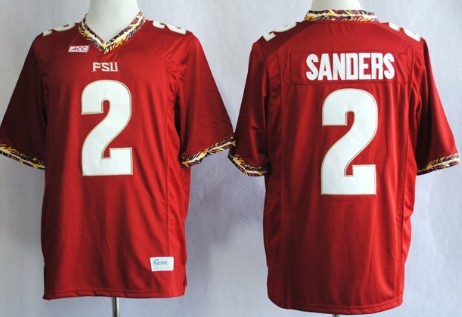 Men's None Deion Sanders #2 game jersey Red 2013 alternate jersey