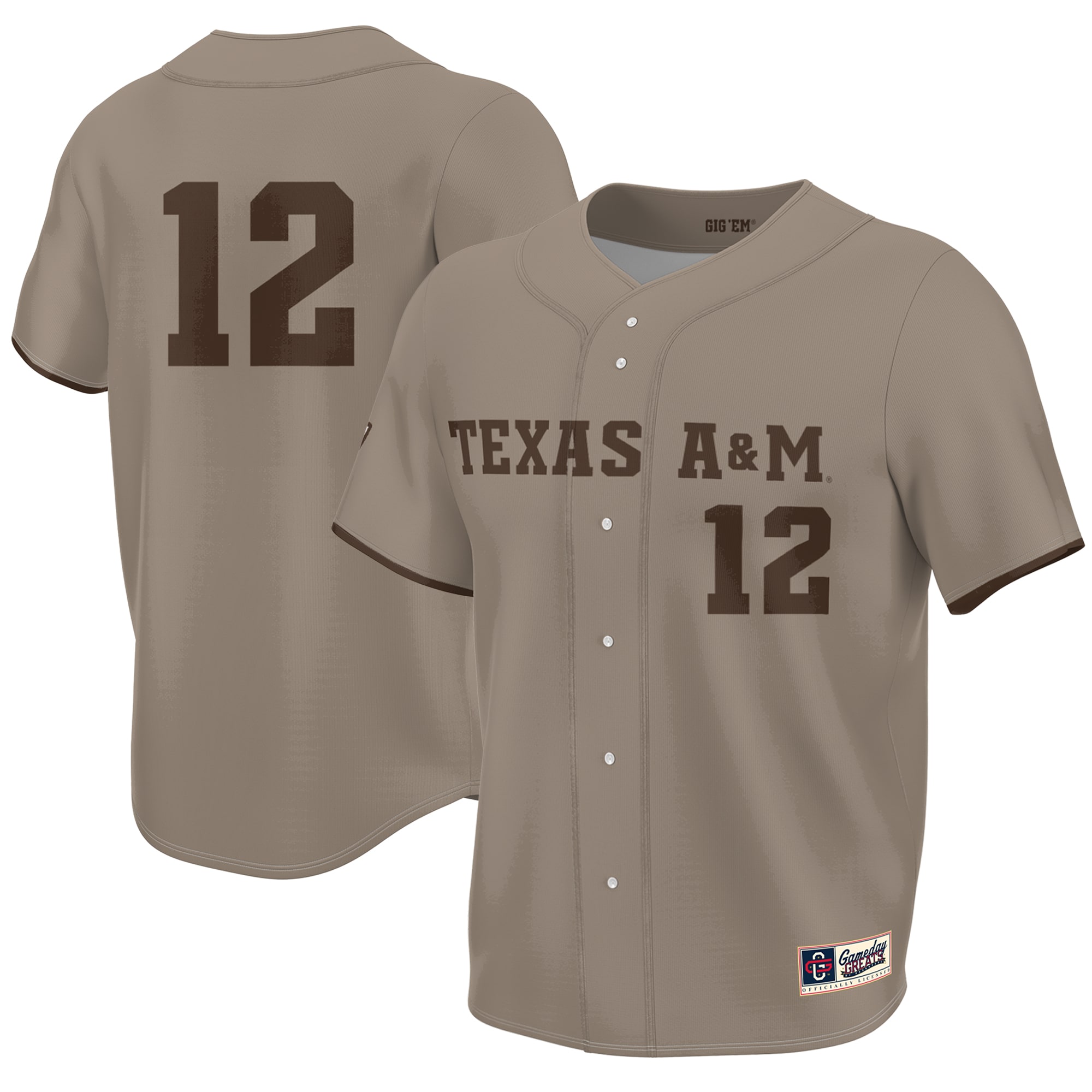 [NJP] Texas A&M Aggies GameDay Greats Youth Corps of Cadet Lightweight Baseball Jersey - Khaki