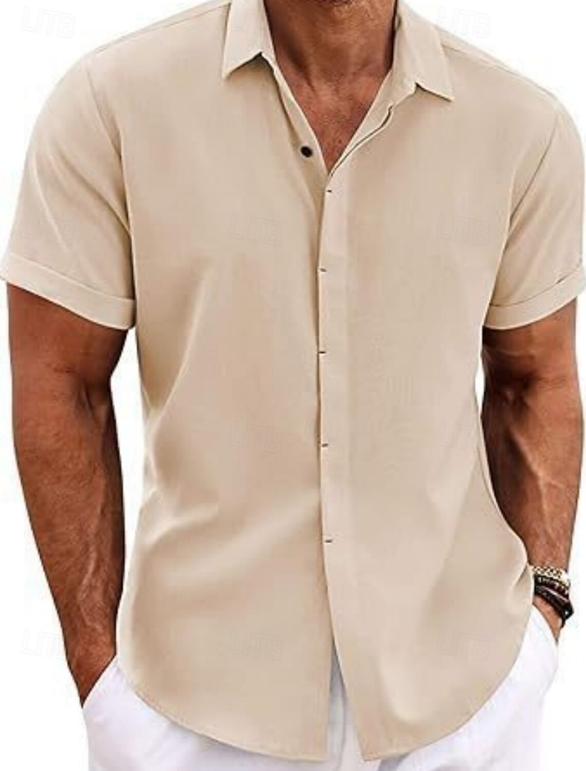 Men's Shirt Casual Black White Light Green Pink Wine Short Sleeve