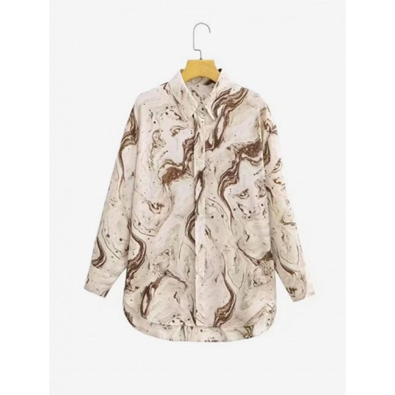 Marble Print Drop Shoulder High Low Shirt PU5959