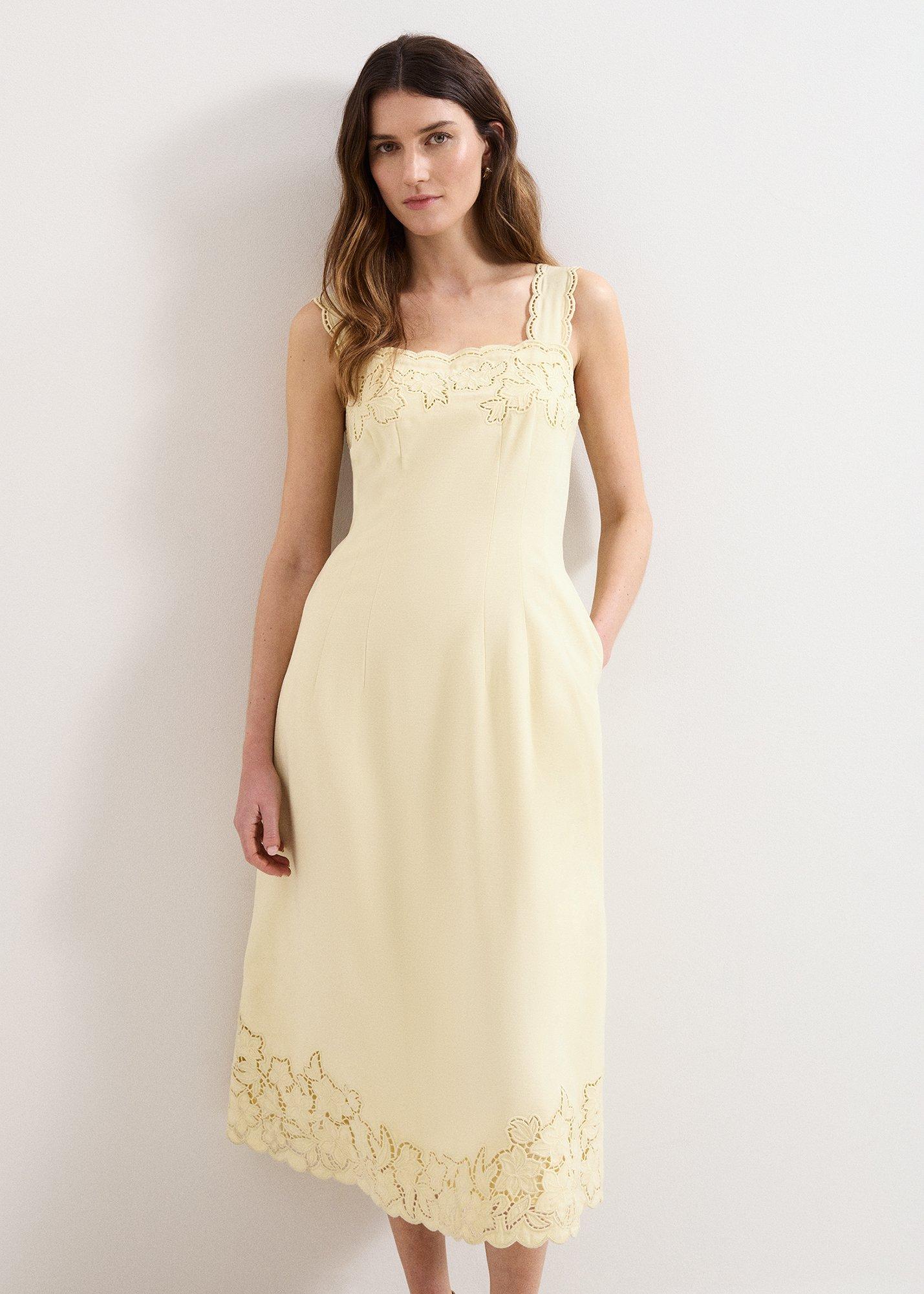 Wilda Yellow Embroidered Midi Dress