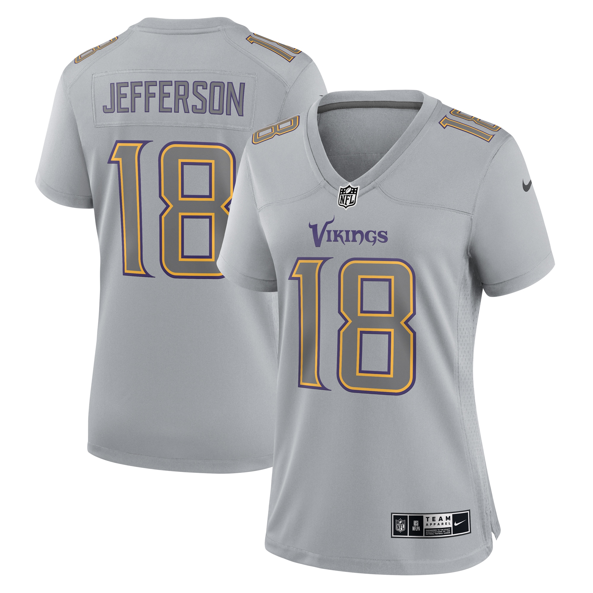 [SJH] Youth Justin Jefferson #18 Minnesota Vikings Women's Atmosphere Fashion Game Jersey - Gray