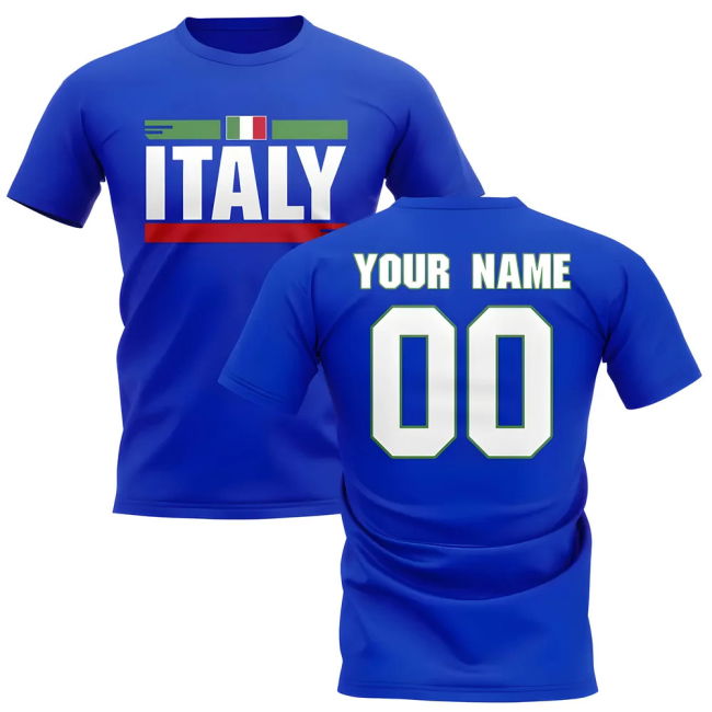 Personalised Italy Fan Football T-Shirt (Blue) Authentic