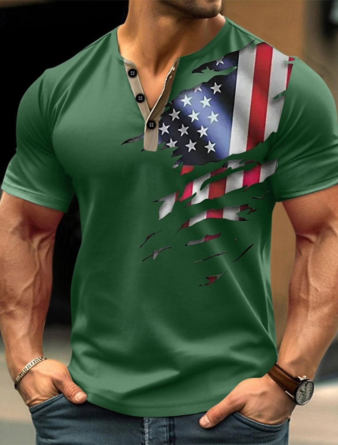 4th of July 2026 250th Memorial Day Men's Vintage Retro Designer Henley Short Sleeve T-Shirt Casual Daily Street