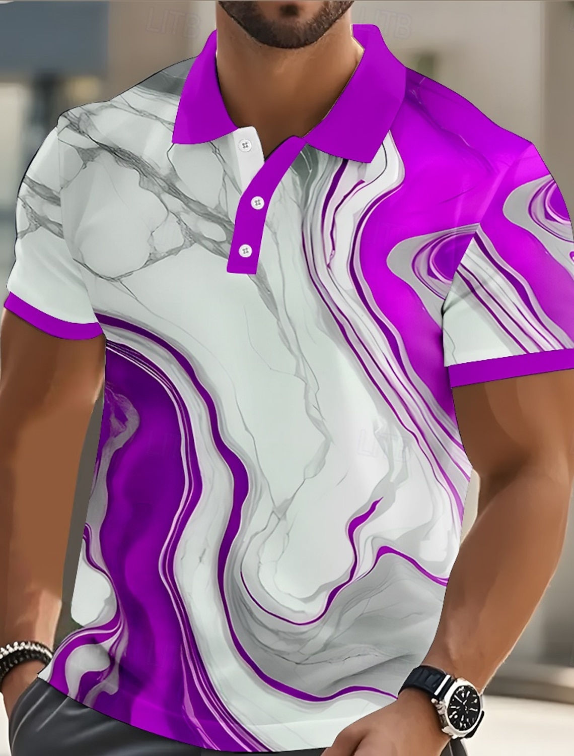 Men's Marble Polo Short Sleeve Shirts Collared Casual Athleisure