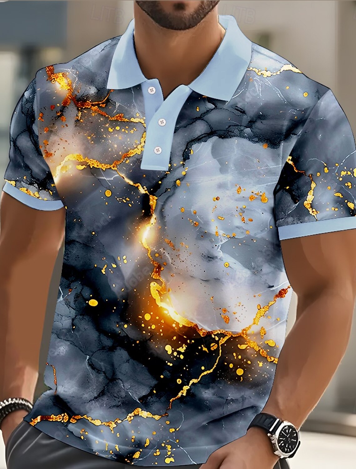 Men's Abstract Polo Short Sleeve Shirts Lapel Casual Street Athleisure