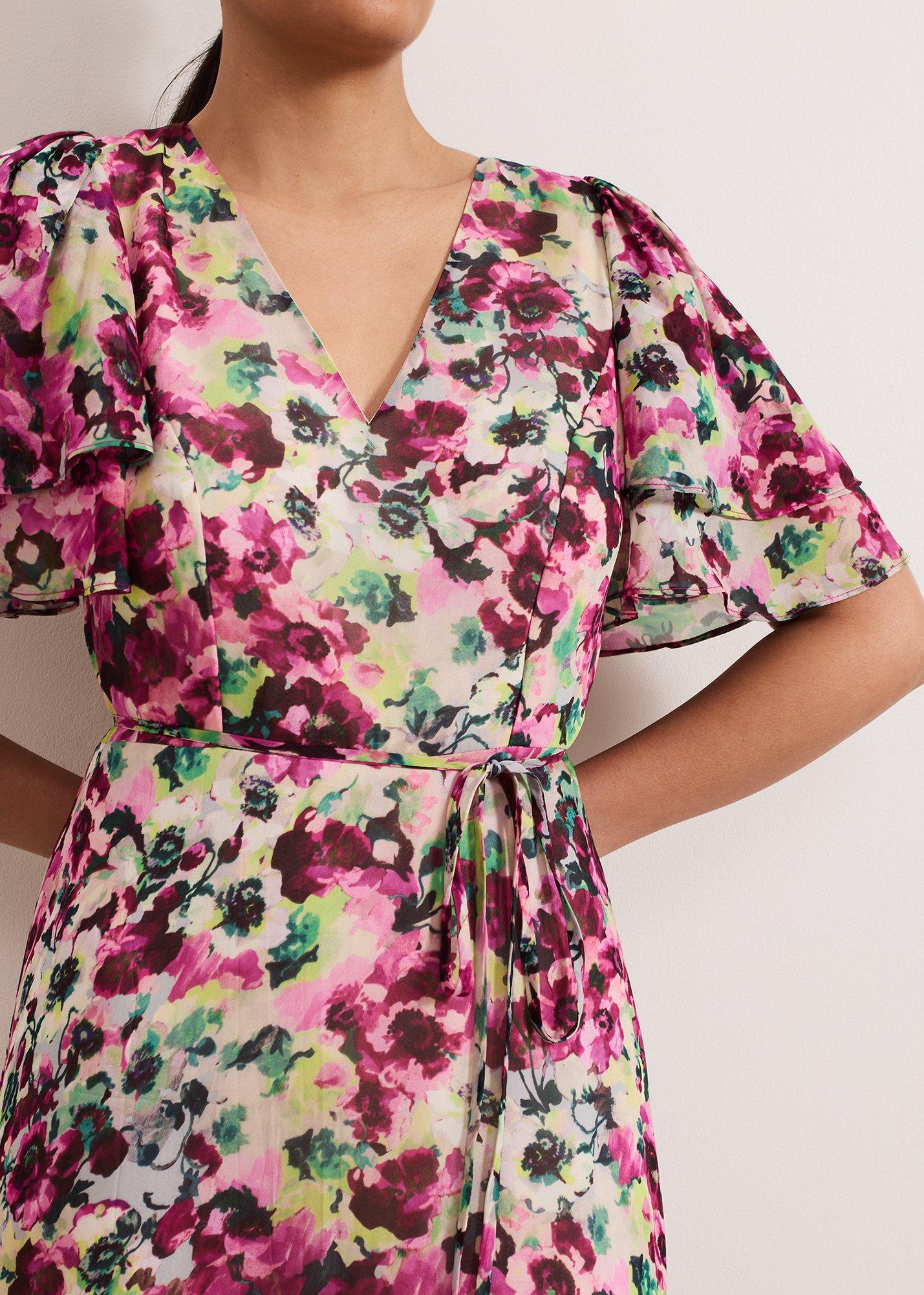 Petite Violet Floral Ruffle Maxi Dress
