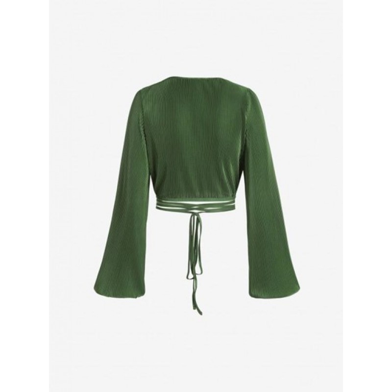 Long Sleeve Plisse Cropped Wrap Blouse FN6272