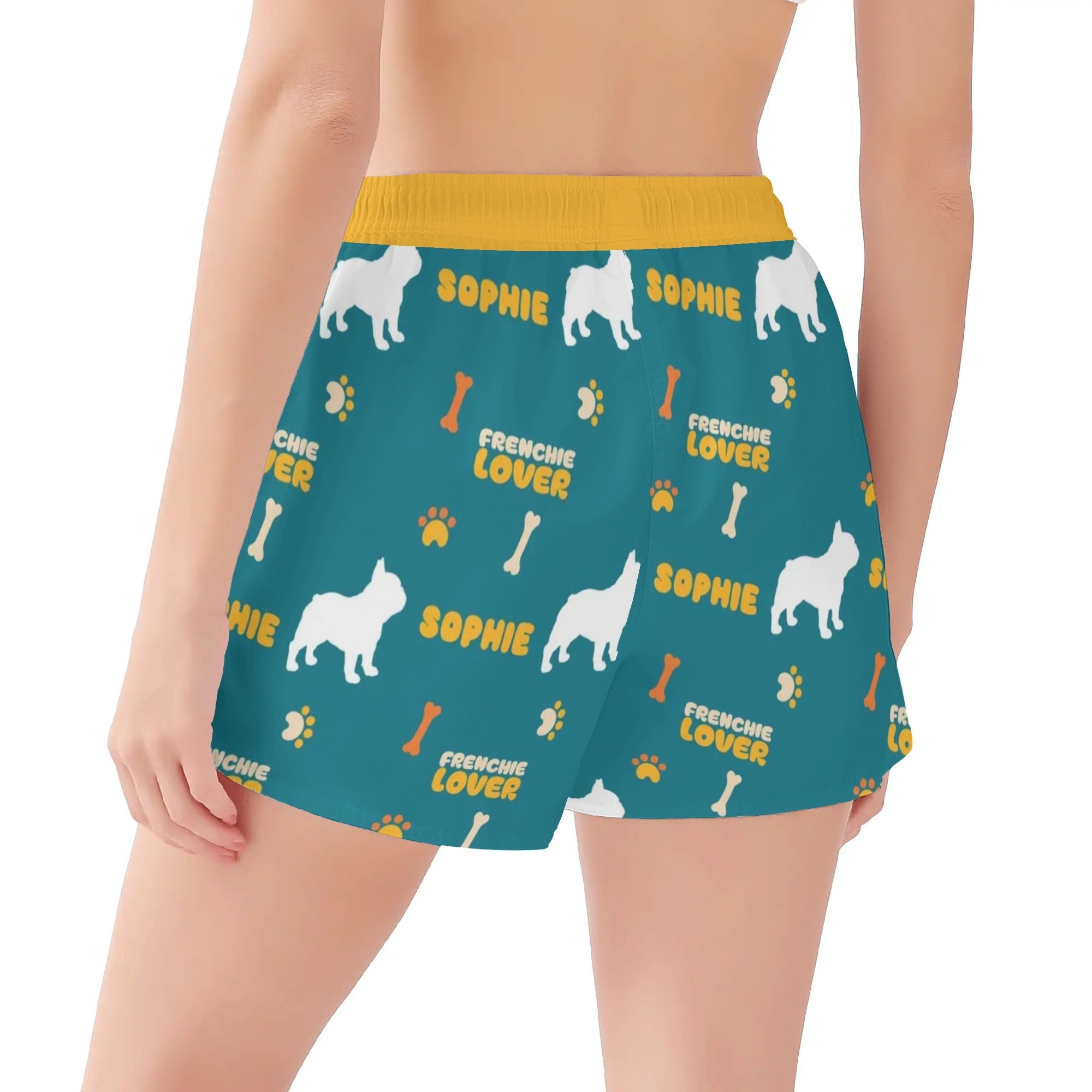 Custom Women's Beach Shorts with French Bulldog Name