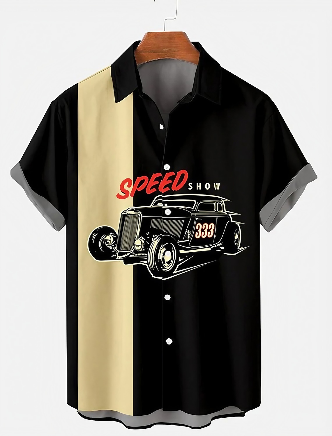 Men's Car Letter Shirt Summer Hawaiian Aloha Short Sleeve Turndown