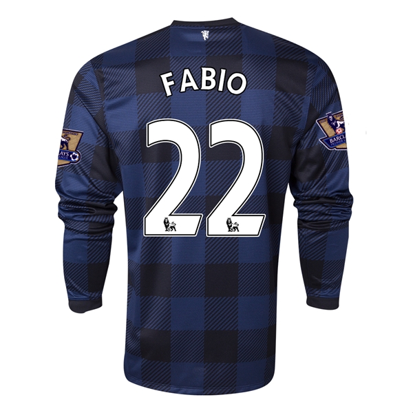 13-14 Manchester United 22 FABIO Away Black Long Sleeve Jersey Shirt