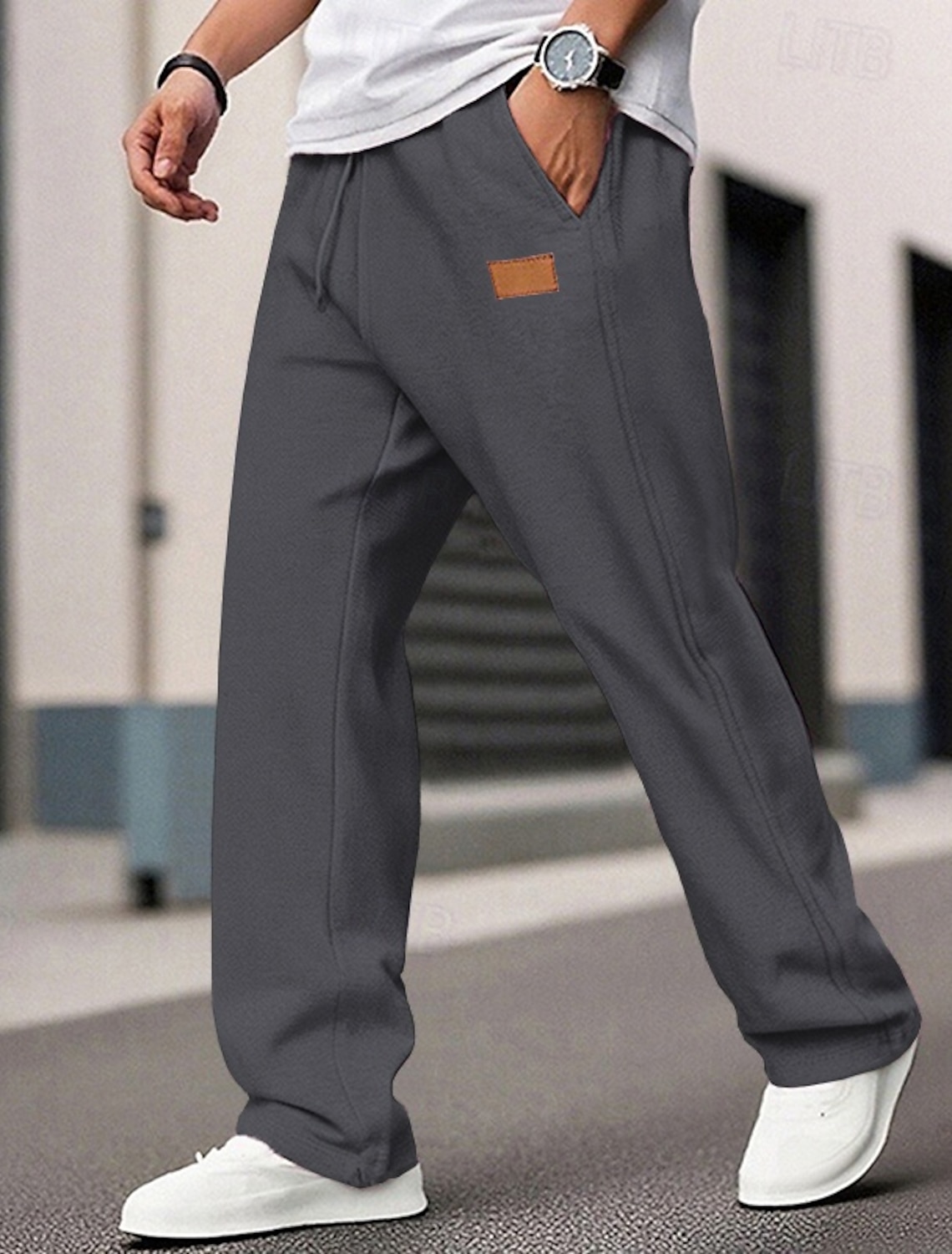 Men's Sweatpants Trousers Straight Leg Drawstring Pocket Elastic Wa #1