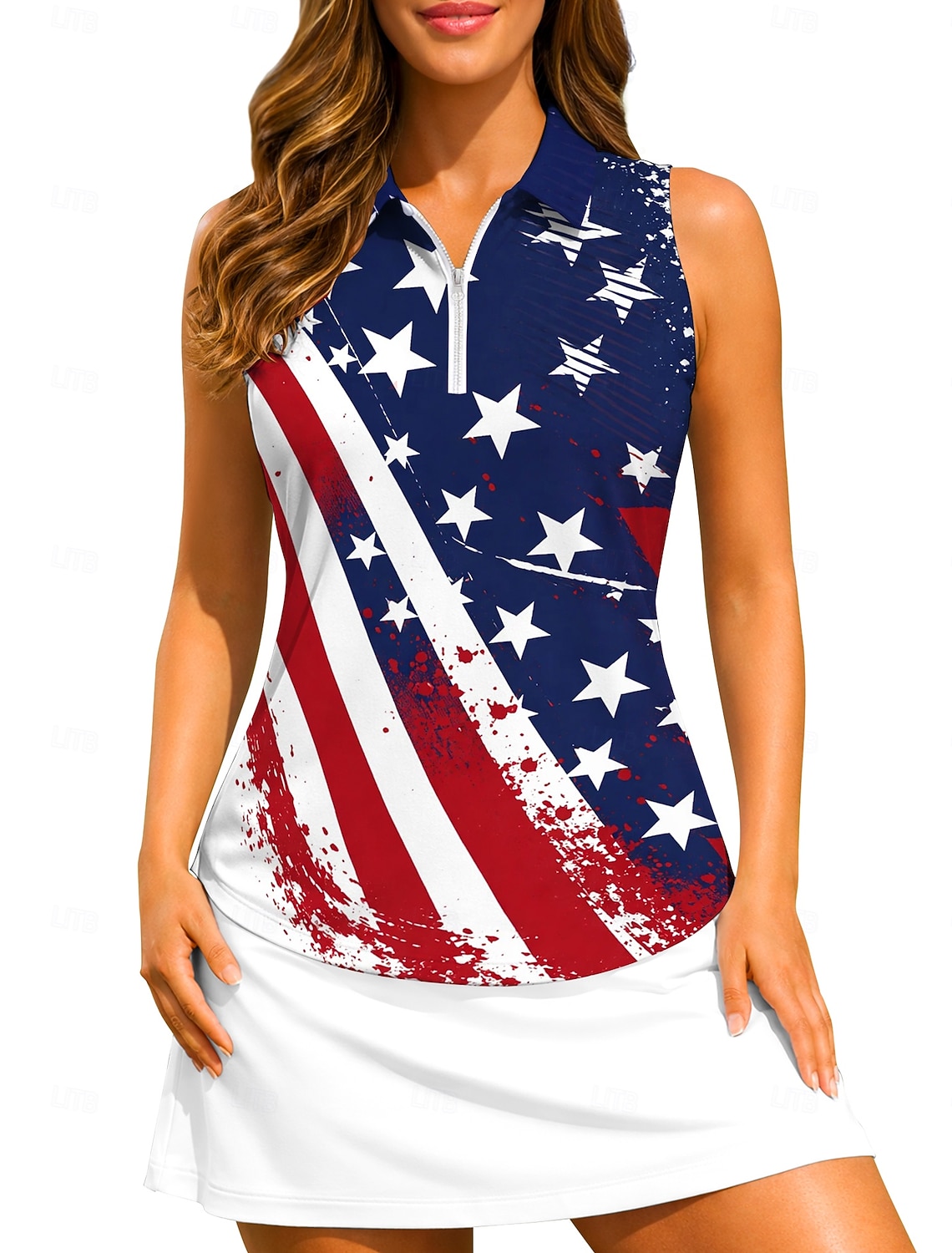 America's 250th Anniversary Independence Day Women's National Flag Sport Shirt Golf Polo Shirt Tennis Shirt Sleeveless Zipper Floral UPF50+ UV Resistant High Elasticity Moisture Wicking Breathable